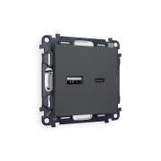 MA911010 Комплект механизма розетки ALFA Графит мягкое касание 2USB A+C 20W (быстрая зарядка) QUANT (AP9110, VM177)