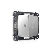 MO404015 Комплект механизма 2-кл выключателя с подсветкой 5600K OMEGA Серебро глянец QUANT (OP4040, VM115, G14W)