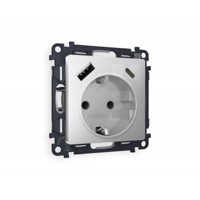 MA410010 Комплект механизма электрической розетки ALFA Серебро глянец 2USB A+C 20W (быстрая зарядка) с/з QUANT (AP4100, VM160) MA410010 Комплект механизма электрической розетки ALFA Серебро глянец 2USB A+C 20W (быстрая зарядка) с/з QUANT (AP4100, VM160)