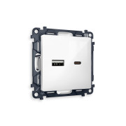 MA111010 Комплект механизма розетки ALFA Белый глянец 2USB A+C 20W (быстрая зарядка) QUANT