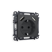 MA909010 Комплект механизма электрической розетки ALFA Графит мягкое касание 2USB A+A 18W (быстрая зарядка) с/з QUANT (AP9090, VM155)