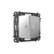 MO404010 Комплект механизма 2-кл выключателя с подсветкой 3200K OMEGA Серебро глянец QUANT (OP4040, VM115, G11Y)
