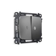MO654015 Комплект механизма 2-кл выключателя с подсветкой 5600K OMEGA Антрацит серый QUANT (OP6540, VM115, G14W)