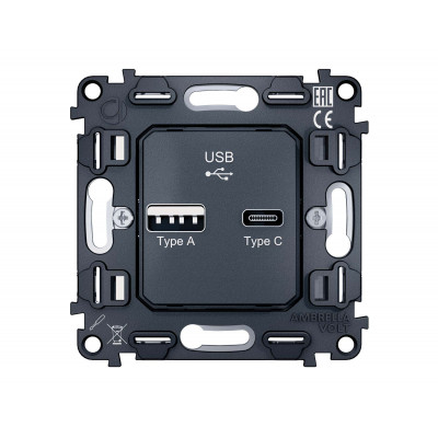 VM177 Механизм розетки 2USB A+C 20W (быстрая зарядка) QUANT VM177 Механизм розетки 2USB A+C 20W (быстрая зарядка) QUANT