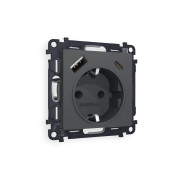 MA910010 Комплект механизма электрической розетки ALFA Графит мягкое касание 2USB A+C 20W (быстрая зарядка) с/з QUANT (AP9100, VM160)