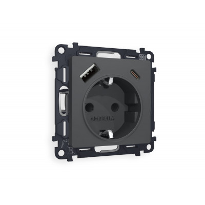 MA910010 Комплект механизма электрической розетки ALFA Графит мягкое касание 2USB A+C 20W (быстрая зарядка) с/з QUANT (AP9100, VM160) MA910010 Комплект механизма электрической розетки ALFA Графит мягкое касание 2USB A+C 20W (быстрая зарядка) с/з QUANT (AP9100, VM160)