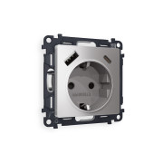 MA510010 Комплект механизма электрической розетки ALFA Сталь матовый 2USB A+C 20W (быстрая зарядка) с/з QUANT (AP5100, VM160)