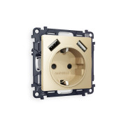 MA609010 Комплект механизма электрической розетки ALFA Шампань 2USB A+A 18W (быстрая зарядка) с/з QUANT (AP6060, VM155)