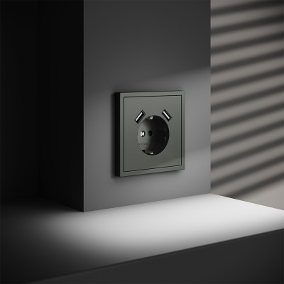 Розетка встраиваемая VOLTUM S70 с заземлением и защитными шторками, 16А, с USB, A+A, (титан) Розетка встраиваемая VOLTUM S70 с заземлением и защитными шторками, 16А, с USB, A+A, (титан)