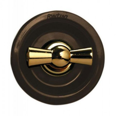Выключатель двухполюсный, 10А-250В, цвет: коричневый, ручка: золото Выключатель двухполюсный, 10А-250В, цвет: коричневый, ручка: золото