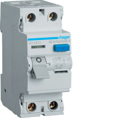 Устройство защитного отключения Hager 40 А / 30mA / AC тип / 2 полюса Устройство защитного отключения Hager 40 А / 30mA / AC тип / 2 полюса