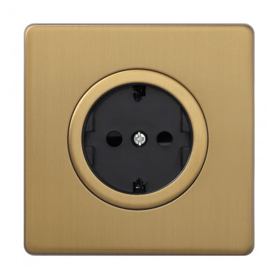 Механизм розетки в сборе 2к+з 16А, Brushed Brass/черный Механизм розетки в сборе 2к+з 16А, Brushed Brass/черный