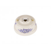Компьютерная розетка RJ-45 , золотистые колпачки, цвет: белый с росписью fiori viola (синие цветы)