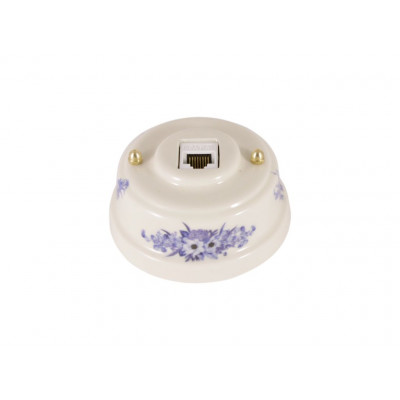 Компьютерная розетка RJ-45 , золотистые колпачки, цвет: белый с росписью fiori viola (синие цветы) Компьютерная розетка RJ-45 , золотистые колпачки, цвет: белый с росписью fiori viola (синие цветы)
