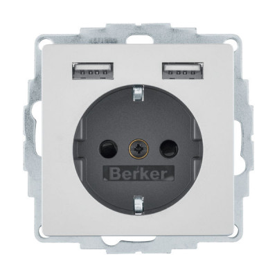 Розетка с 2xUSB Berker, скрытый монтаж, с заземлением, алюминий бархатный Розетка с 2xUSB Berker, скрытый монтаж, с заземлением, алюминий бархатный