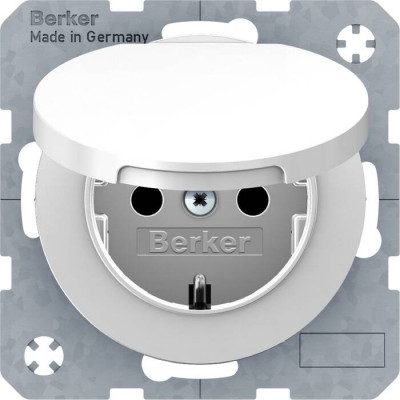 Розетка Berker, скрытый монтаж, с заземлением, с крышкой, со шторками, белый блестящий Розетка Berker, скрытый монтаж, с заземлением, с крышкой, со шторками, белый блестящий
