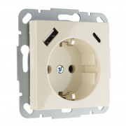 Розетка с з/к 16А 250В, с устройством зарядным USB (A+C) 3400 мА, Liregus, слоновая кость