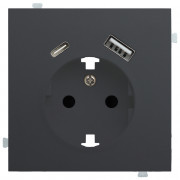 Розетка электрическая с зарядным устройством USB A+C Черный сатин