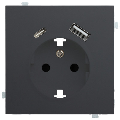 Розетка электрическая с зарядным устройством USB A+C Черный сатин Розетка электрическая с зарядным устройством USB A+C Черный сатин