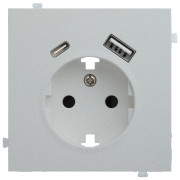 Розетка электрическая с зарядным устройством USB A+C Серебро