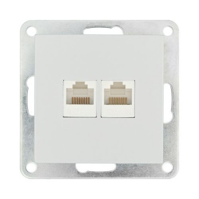 Розетка компьютерная двойная (2xRJ45 Cat.5E) LK80, с накладкой, серебристый металлик Розетка компьютерная двойная (2xRJ45 Cat.5E) LK80, с накладкой, серебристый металлик