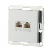 Розетка компьютерная двойная (2xRJ45 Cat.5E) LK80, с накладкой, серебристый металлик