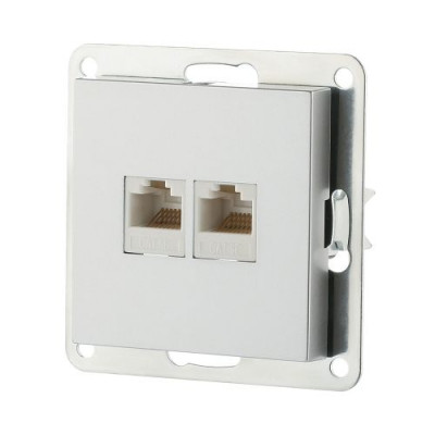 Розетка компьютерная двойная (2xRJ45 Cat.5E) LK80, с накладкой, серебристый металлик Розетка компьютерная двойная (2xRJ45 Cat.5E) LK80, с накладкой, серебристый металлик