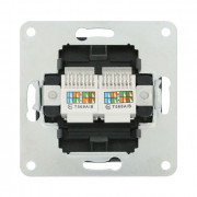 Розетка компьютерная двойная (2xRJ45 Cat.5E) LK80, с накладкой, серебристый металлик