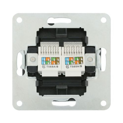 Розетка компьютерная двойная (2xRJ45 Cat.5E) LK80, с накладкой, серебристый металлик Розетка компьютерная двойная (2xRJ45 Cat.5E) LK80, с накладкой, серебристый металлик