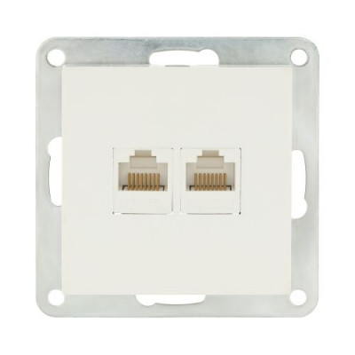 Розетка компьютерная двойная (2xRJ45 Cat.5E) LK80, с накладкой, белая Розетка компьютерная двойная (2xRJ45 Cat.5E) LK80, с накладкой, белая