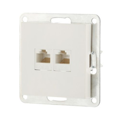 Розетка компьютерная двойная (2xRJ45 Cat.5E) LK80, с накладкой, белая Розетка компьютерная двойная (2xRJ45 Cat.5E) LK80, с накладкой, белая