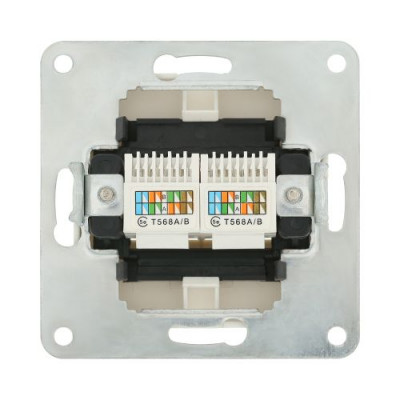 Розетка компьютерная двойная (2xRJ45 Cat.5E) LK80, с накладкой, белая Розетка компьютерная двойная (2xRJ45 Cat.5E) LK80, с накладкой, белая