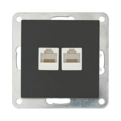 Розетка компьютерная двойная (2xRJ45 Cat.5E) LK80, с накладкой, черный бархат Розетка компьютерная двойная (2xRJ45 Cat.5E) LK80, с накладкой, черный бархат