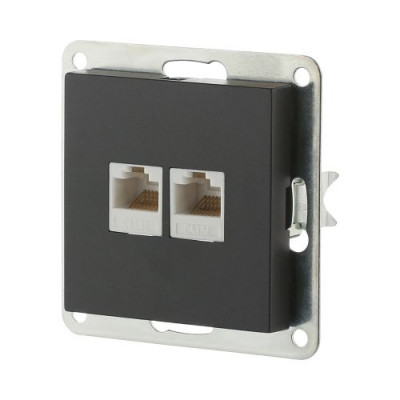 Розетка компьютерная двойная (2xRJ45 Cat.5E) LK80, с накладкой, черный бархат Розетка компьютерная двойная (2xRJ45 Cat.5E) LK80, с накладкой, черный бархат