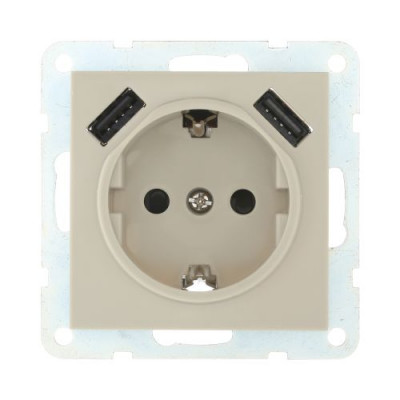 Розетка электрическая с двумя USB LK60, с з/к, бежевая Розетка электрическая с двумя USB LK60, с з/к, бежевая