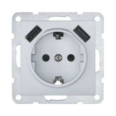 Розетка электрическая с двумя USB LK60, с з/к, серебристый металлик Розетка электрическая с двумя USB LK60, с з/к, серебристый металлик