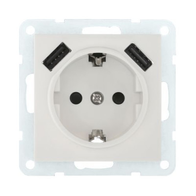 Розетка электрическая с двумя USB LK60, с з/к, белая Розетка электрическая с двумя USB LK60, с з/к, белая