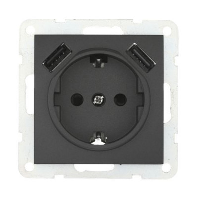 Розетка электрическая с двумя USB LK60, с з/к, черный бархат Розетка электрическая с двумя USB LK60, с з/к, черный бархат