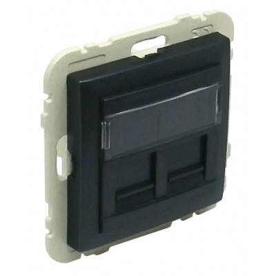 Лицевая панель с суппортом для двух коннекторов RJ45, цвет: черный матовый, термопласт, LOGUS 90 Animato Лицевая панель с суппортом для двух коннекторов RJ45, цвет: черный матовый, термопласт, LOGUS 90 Animato