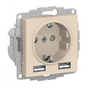 Розетка с 2xUSB ATLASDESIGN, скрытый монтаж, с заземлением, бежевый