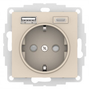 Розетка с USB+USB type C, ATLASDESIGN, скрытый монтаж, с заземлением, со шторками, бежевый