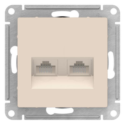 Розетка компьютерная 2xRJ45 ATLASDESIGN, скрытый монтаж, бежевый Розетка компьютерная 2xRJ45 ATLASDESIGN, скрытый монтаж, бежевый