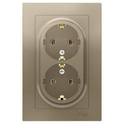 Розетка двухместная ATLASDESIGN, скрытый монтаж, с рамкой, с заземлением, шампань Розетка двухместная ATLASDESIGN, скрытый монтаж, с рамкой, с заземлением, шампань