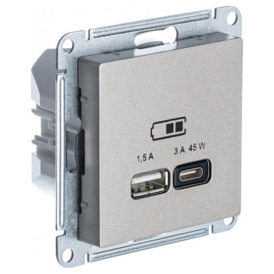 Розетка USB+USB type C ATLASDESIGN, скрытый монтаж, шампань Розетка USB+USB type C ATLASDESIGN, скрытый монтаж, шампань