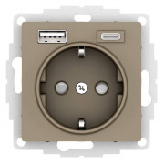 Розетка с USB+USB type C, ATLASDESIGN, скрытый монтаж, с заземлением, со шторками, шампань