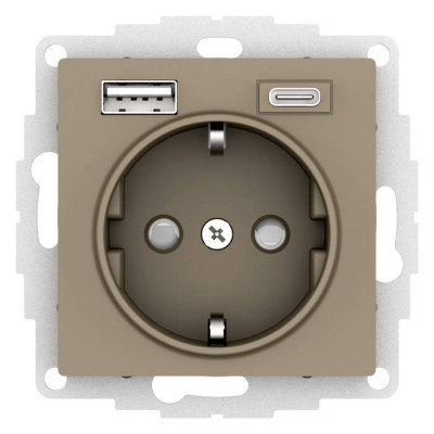 Розетка с USB+USB type C, ATLASDESIGN, скрытый монтаж, с заземлением, со шторками, шампань Розетка с USB+USB type C, ATLASDESIGN, скрытый монтаж, с заземлением, со шторками, шампань