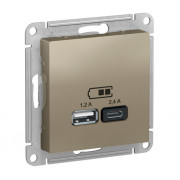 Розетка 2xUSB ATLASDESIGN, скрытый монтаж, шампань