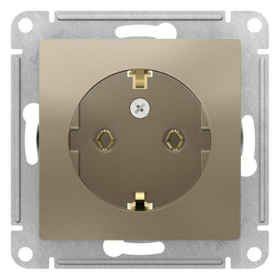 Розетка ATLASDESIGN, скрытый монтаж, с заземлением, шампань Розетка ATLASDESIGN, скрытый монтаж, с заземлением, шампань