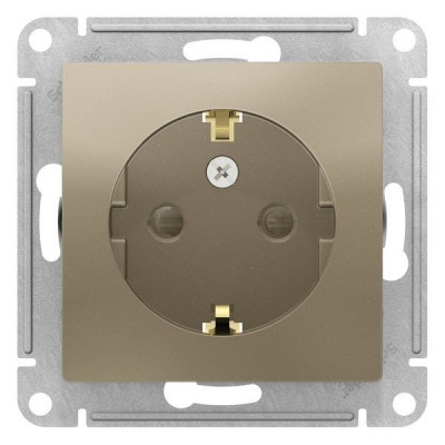 Розетка ATLASDESIGN, скрытый монтаж, с заземлением, со шторками, шампань Розетка ATLASDESIGN, скрытый монтаж, с заземлением, со шторками, шампань