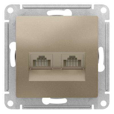 Розетка компьютерная 2xRJ45 ATLASDESIGN, скрытый монтаж, шампань Розетка компьютерная 2xRJ45 ATLASDESIGN, скрытый монтаж, шампань